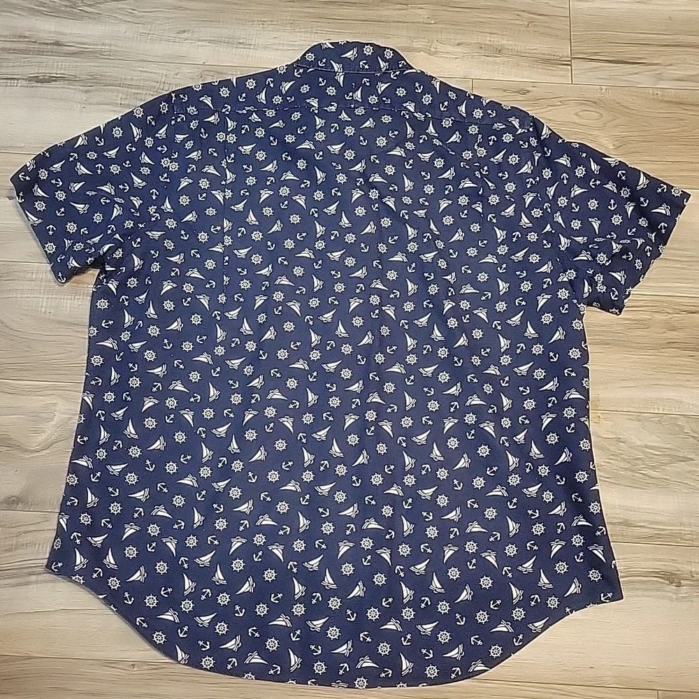 Polo Ralph Lauren Shirt‎ Mens XL Blue Classic Allover Geometric Anchor Sailboat